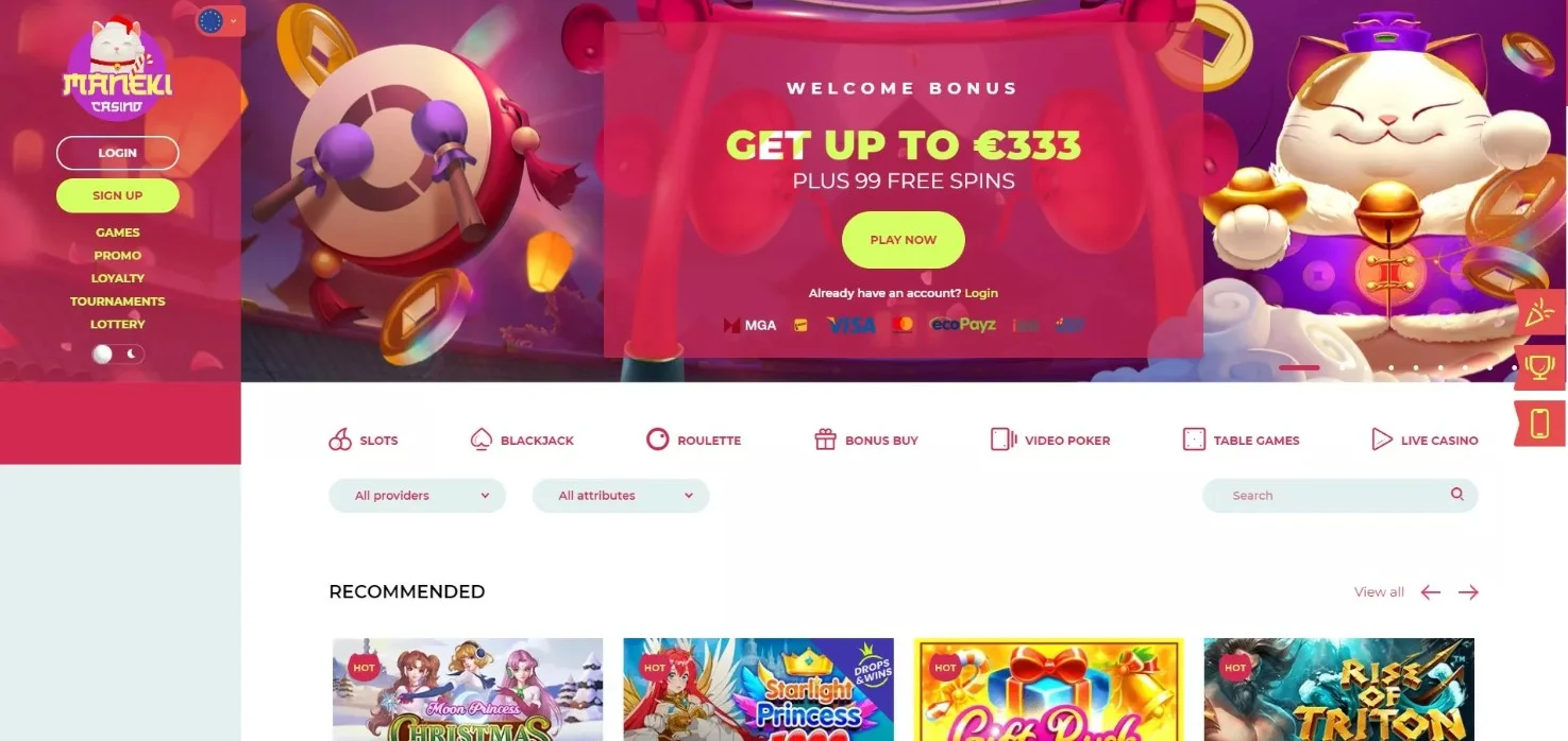 Maneki hoofdpagina overzicht screenshot